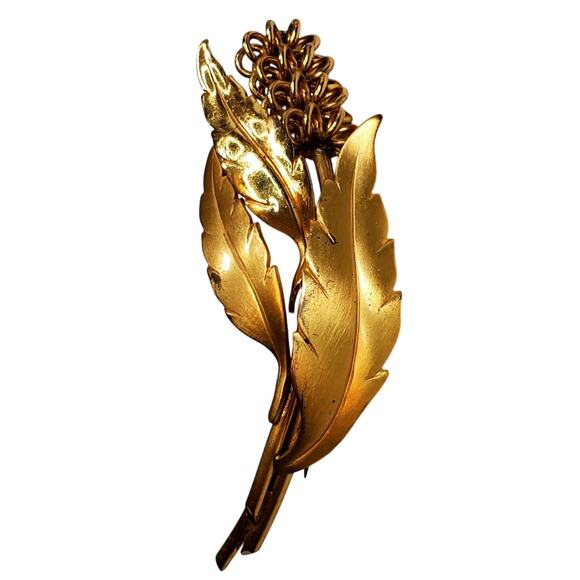 Grape Fruit Branch Vtg Gilded Brooch 3.25" Pin - Picture 1 of 3